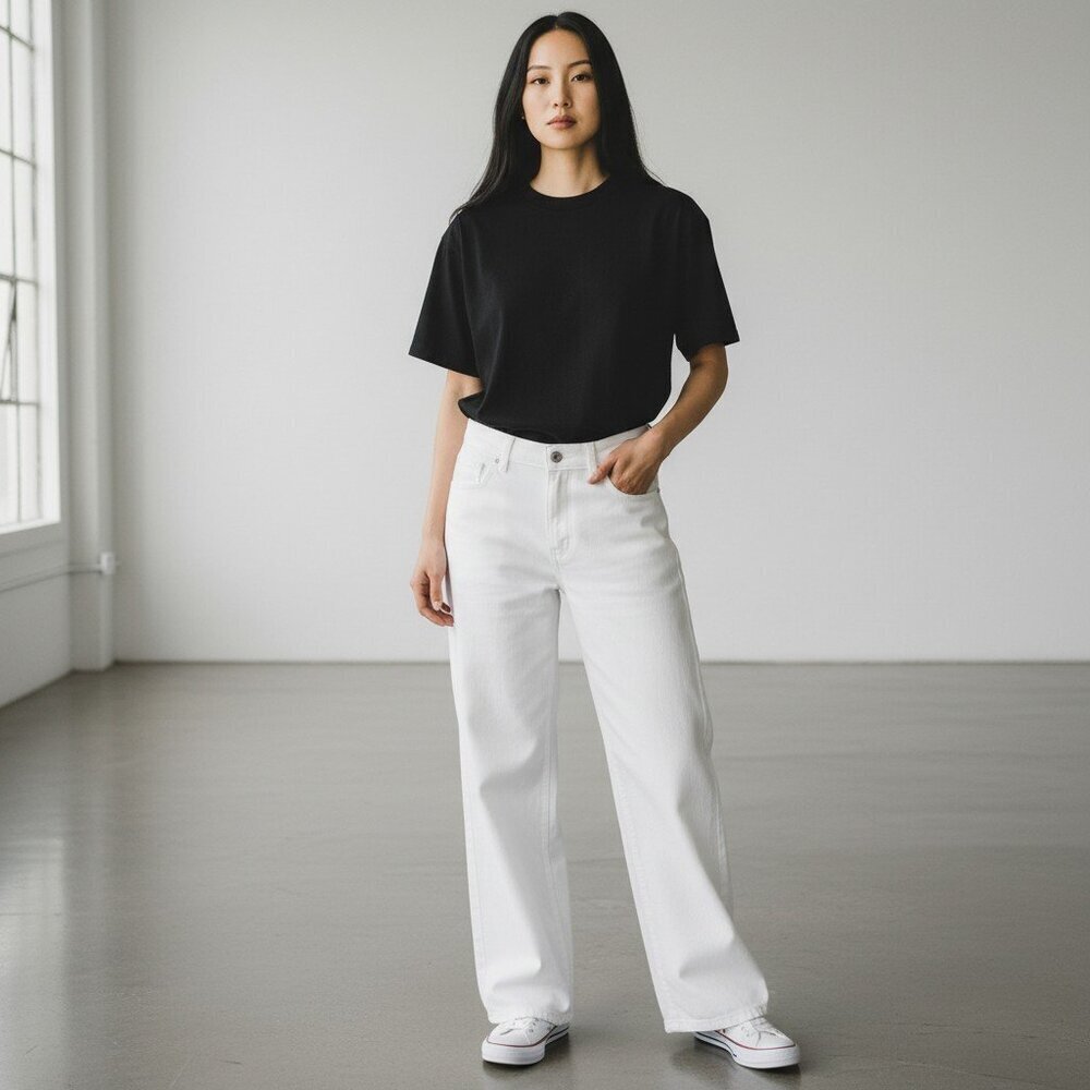 Eileen Fisher Cotton Denim Lightweight Wide Leg White Jean Trousers Size XS